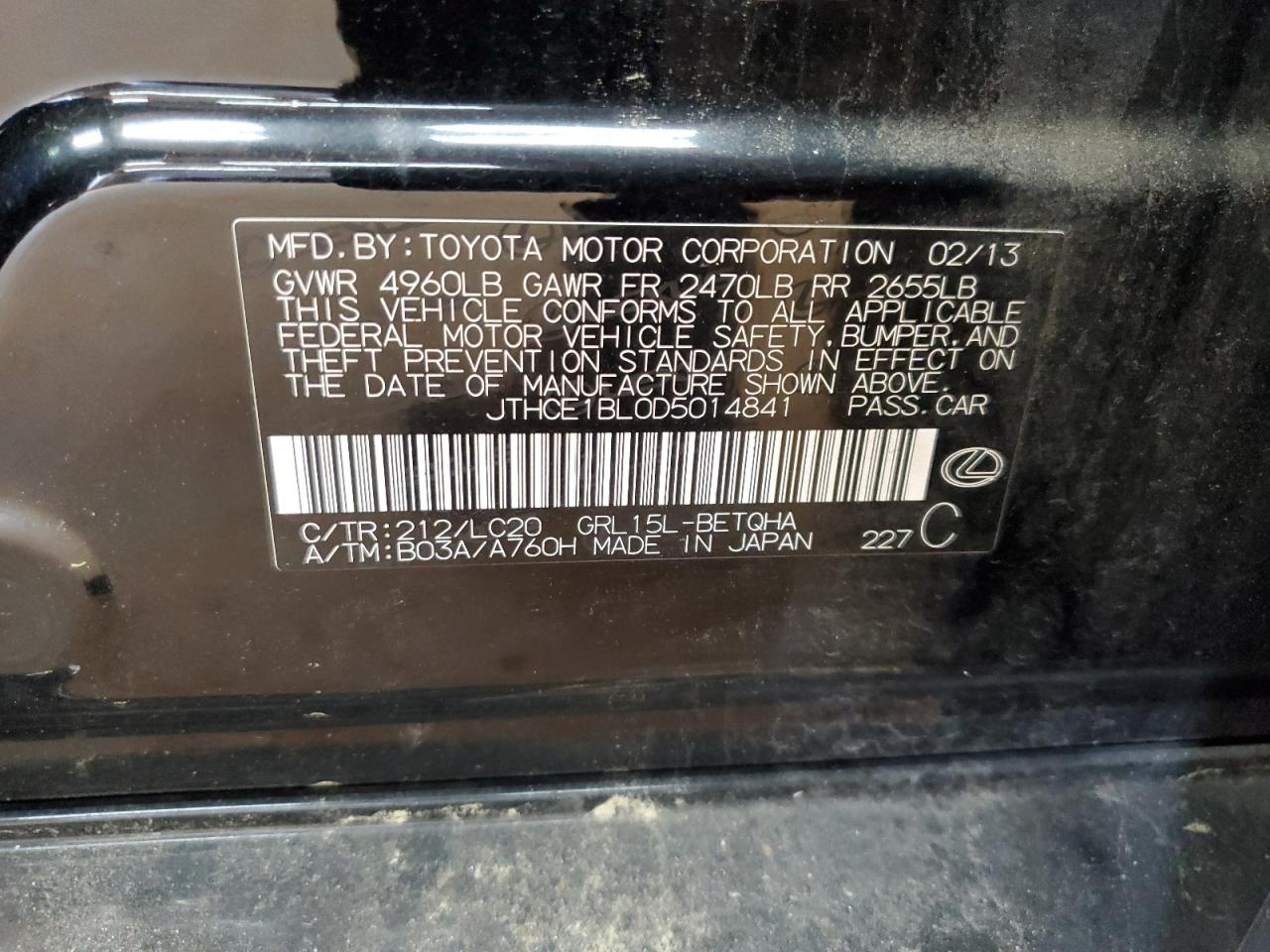 2013 Lexus Gs 350 VIN: JTHCE1BL0D5014841 Lot: 80785895