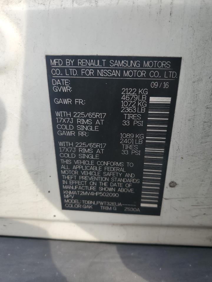 2017 Nissan Rogue S VIN: KNMAT2MV4HP502090 Lot: 84543905