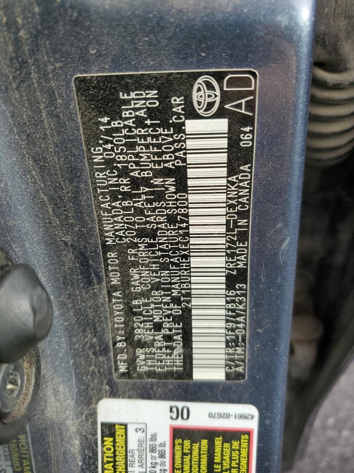 2014 Toyota Corolla L VIN: 2T1BURHEXEC147800 Lot: 84214075