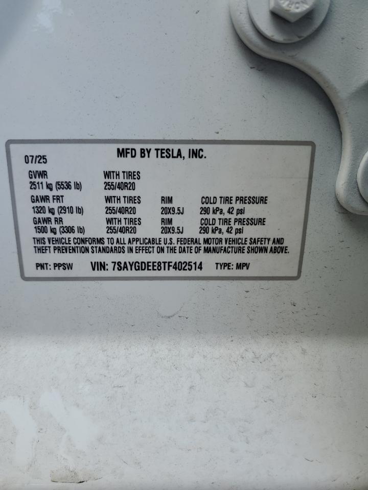 2026 Tesla Model Y VIN: 7SAYGDEE8TF402514 Lot: 81122485
