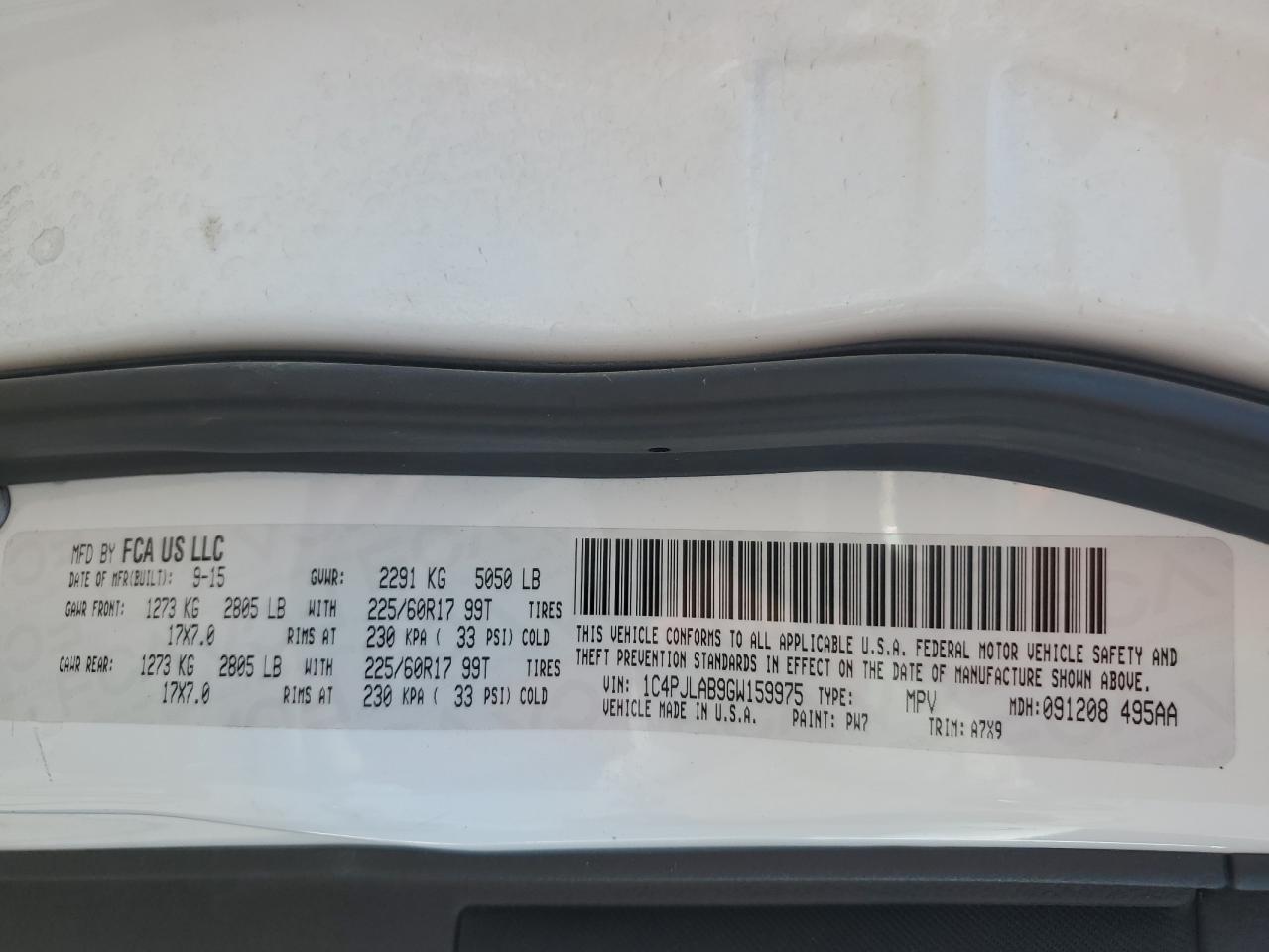 2016 Jeep Cherokee Sport VIN: 1C4PJLAB9GW159975 Lot: 71302515