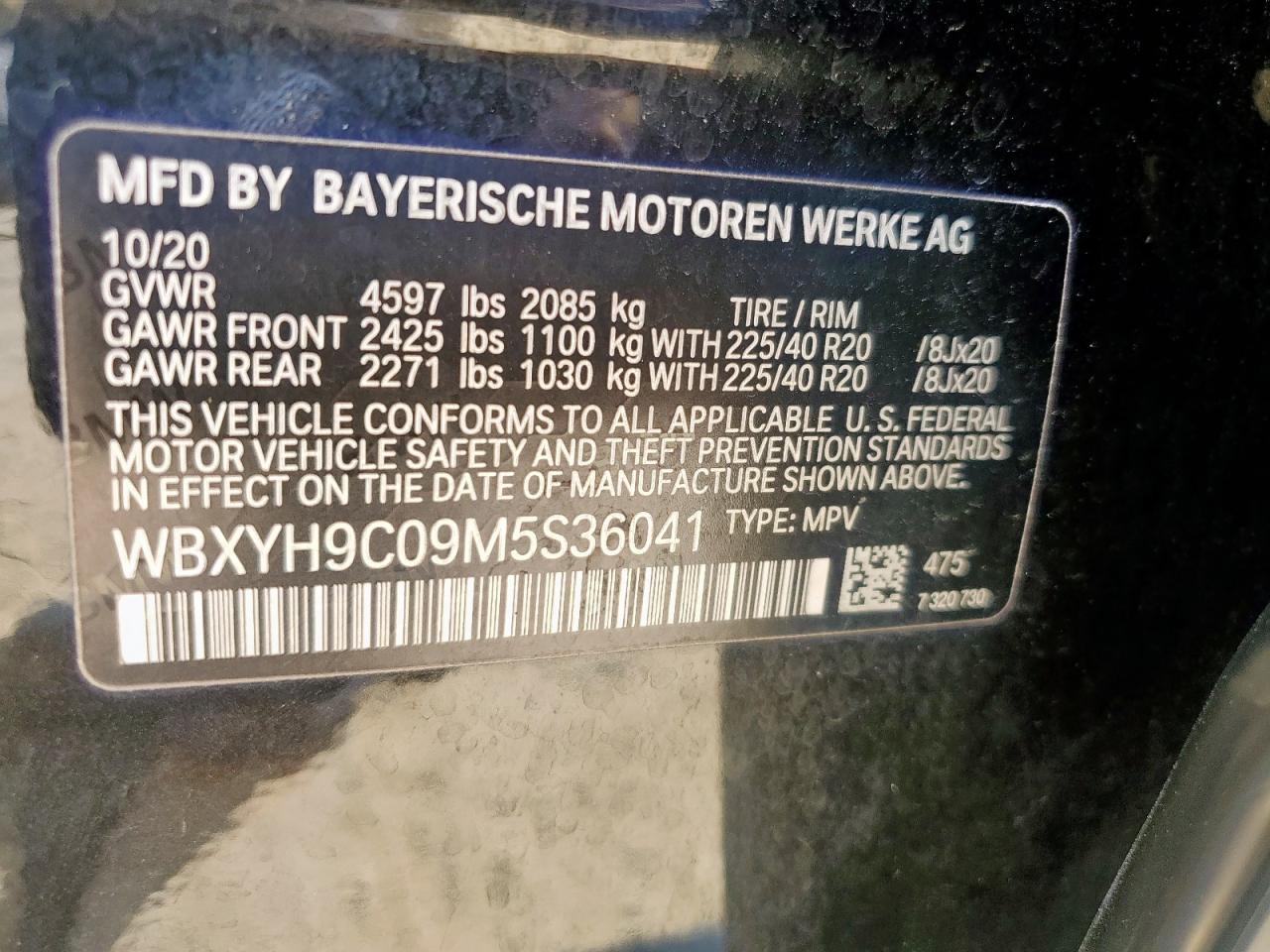 2021 BMW X2 Sdrive28I VIN: WBXYH9C09M5S36041 Lot: 84589645