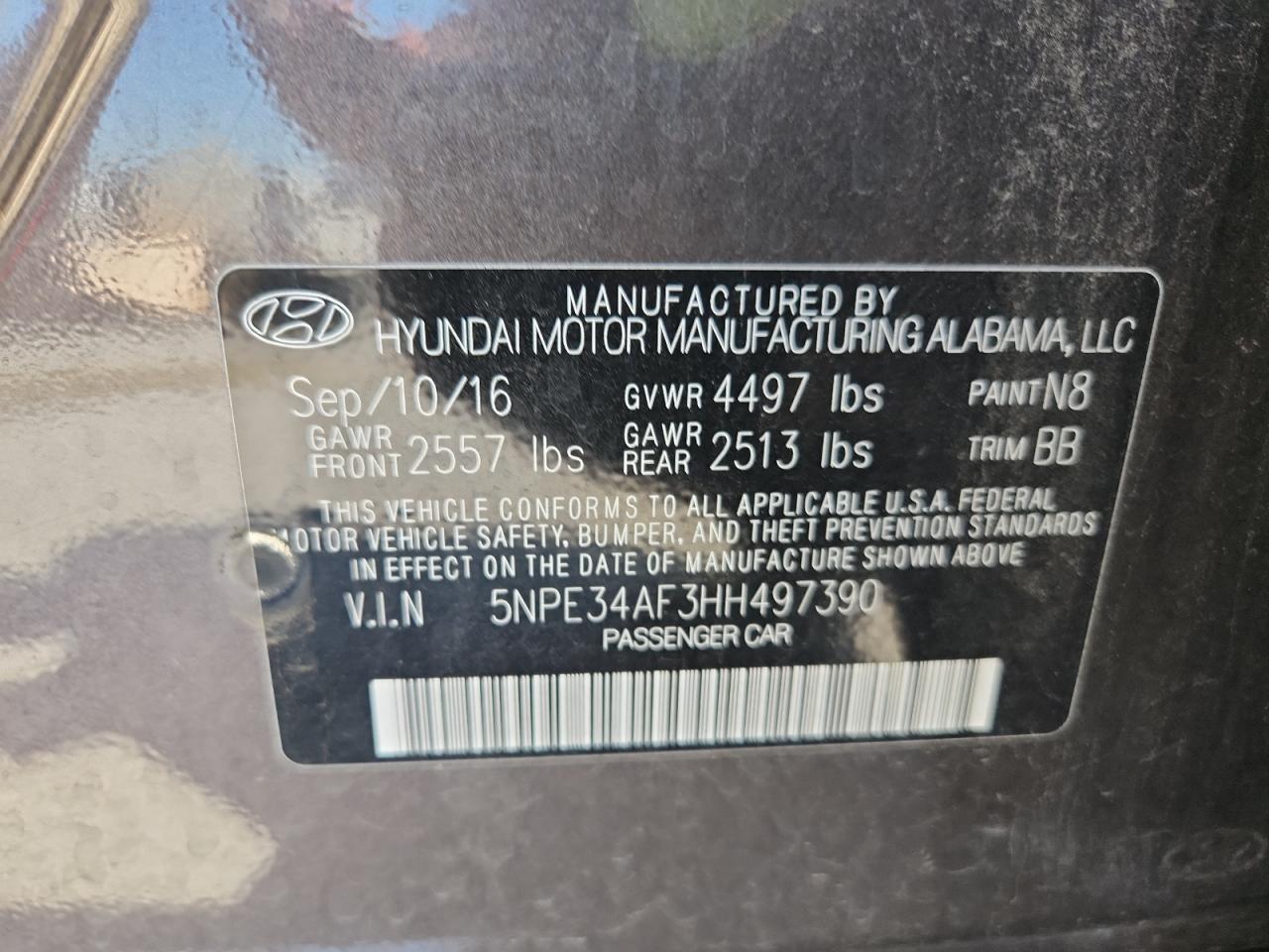 2017 Hyundai Sonata Sport VIN: 5NPE34AF3HH497390 Lot: 84003255