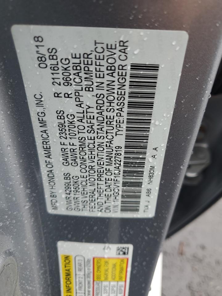 2018 Honda Accord Lx VIN: 1HGCV1F10JA227819 Lot: 82166875