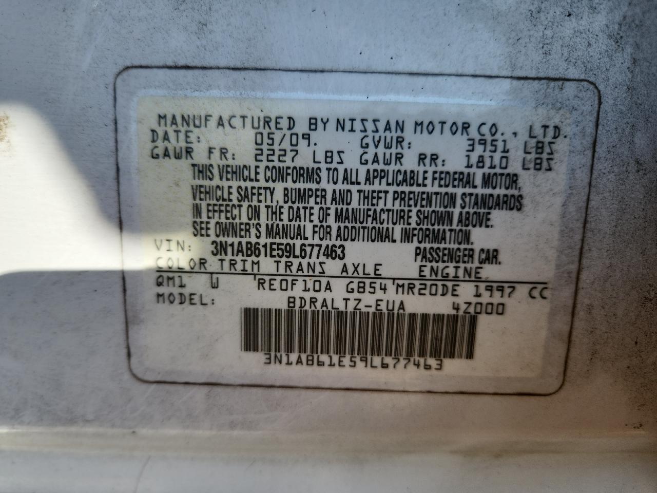 2009 Nissan Sentra 2.0 VIN: 3N1AB61E59L677463 Lot: 81919465