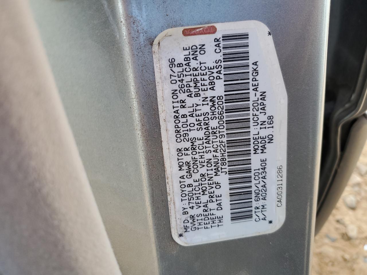 1996 Lexus Ls 400 VIN: JT8BH22F9T0066208 Lot: 71427625