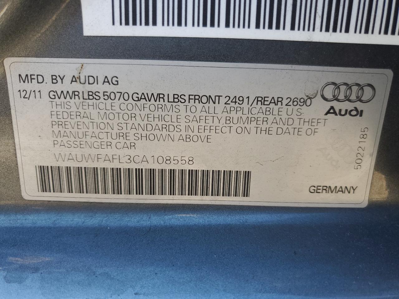 2012 Audi A4 Premium Plus VIN: WAUWFAFL3CA108558 Lot: 84263705