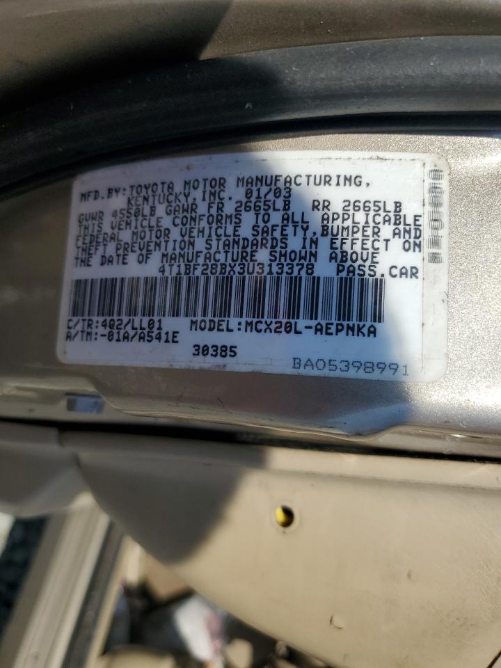 2003 Toyota Avalon Xl VIN: 4T1BF28BX3U313378 Lot: 70635935