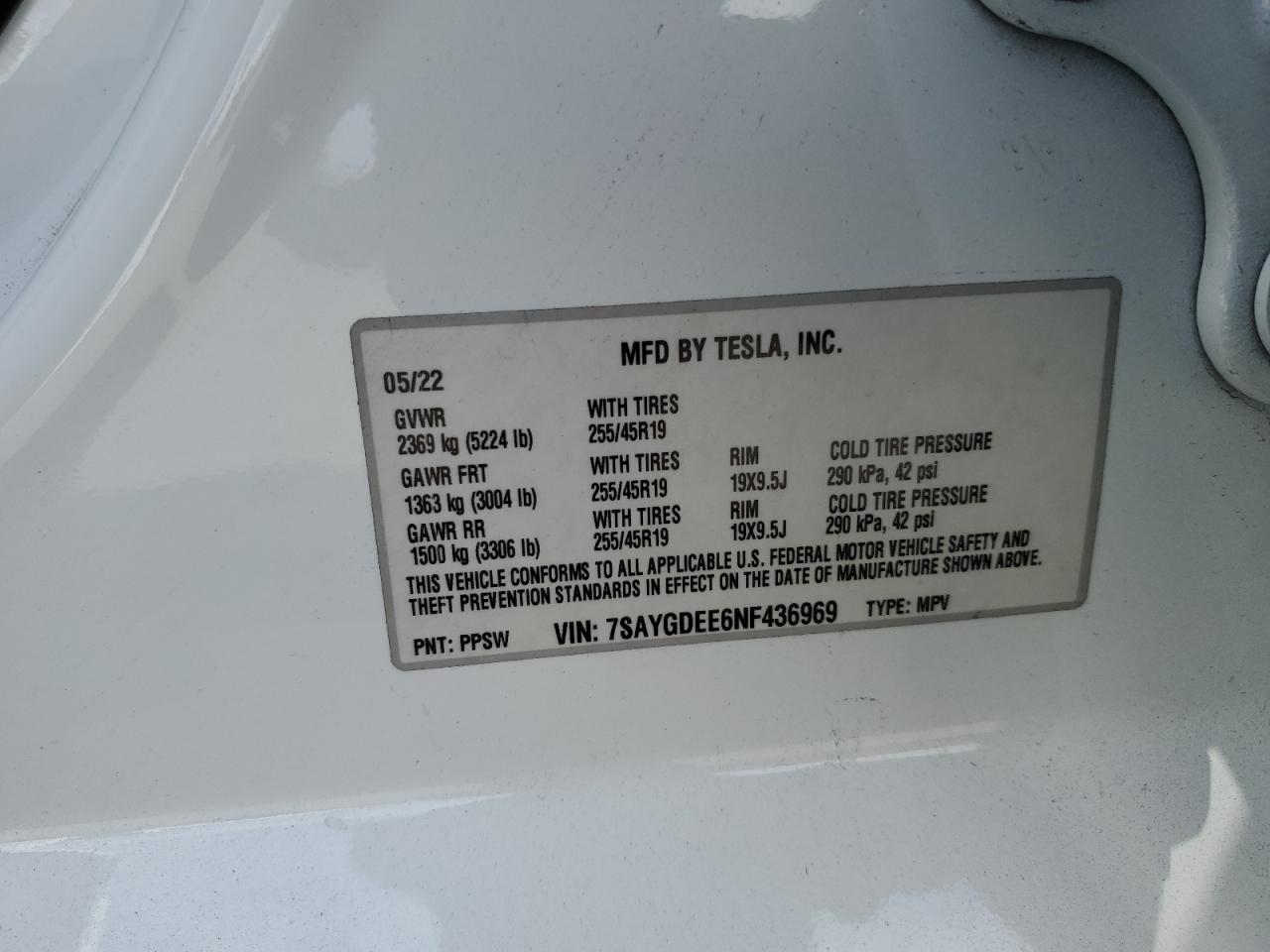 2022 Tesla Model Y VIN: 7SAYGDEE6NF436969 Lot: 71888745