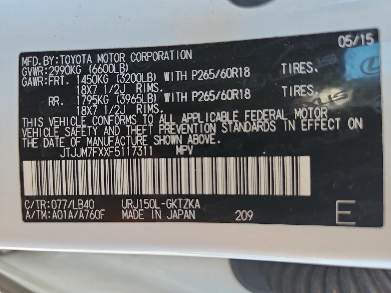 2015 Lexus Gx 460 Premium VIN: JTJJM7FXXF5117311 Lot: 81336305