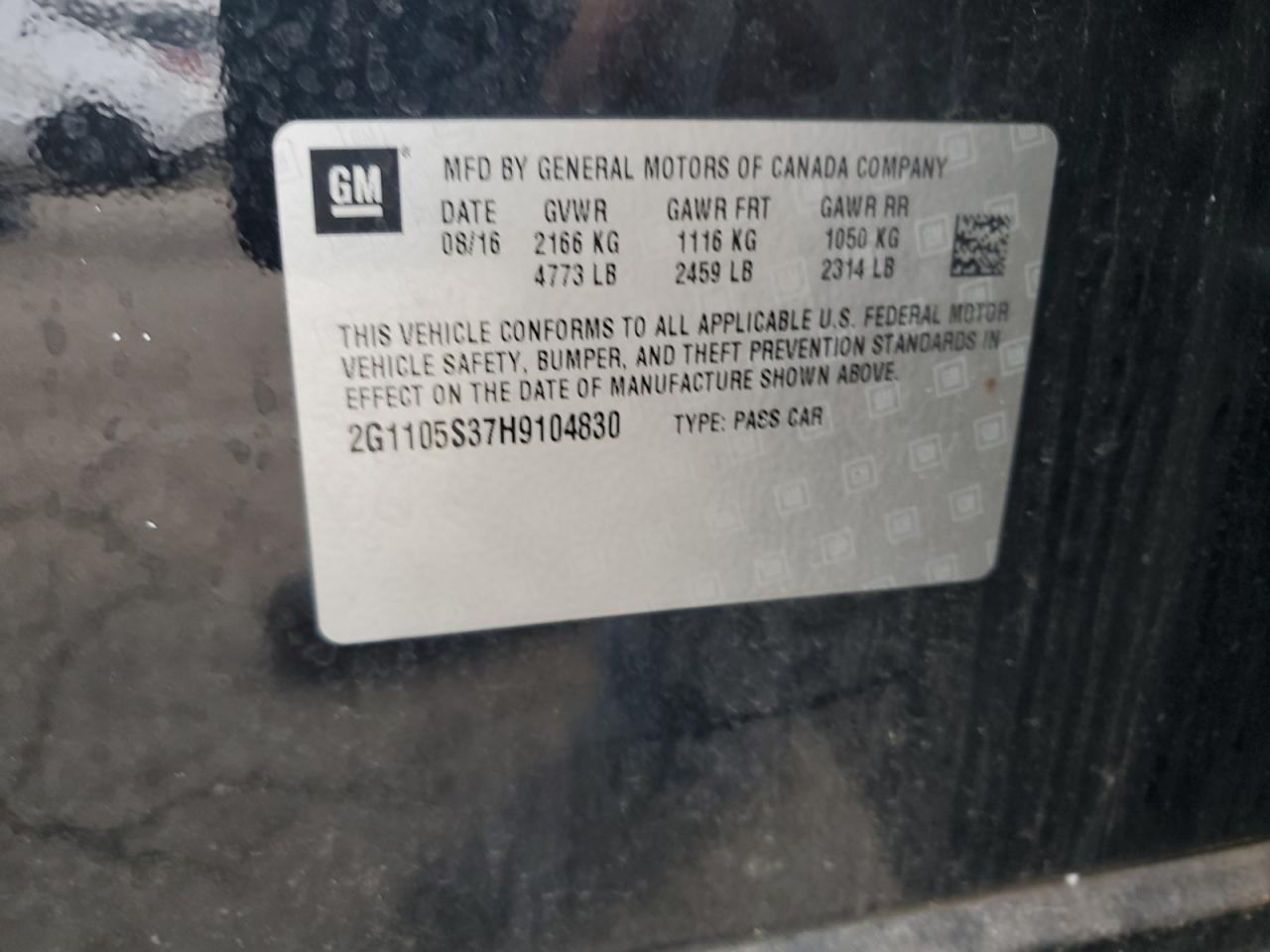 2017 Chevrolet Impala Lt VIN: 2G1105S37H9104830 Lot: 81731725