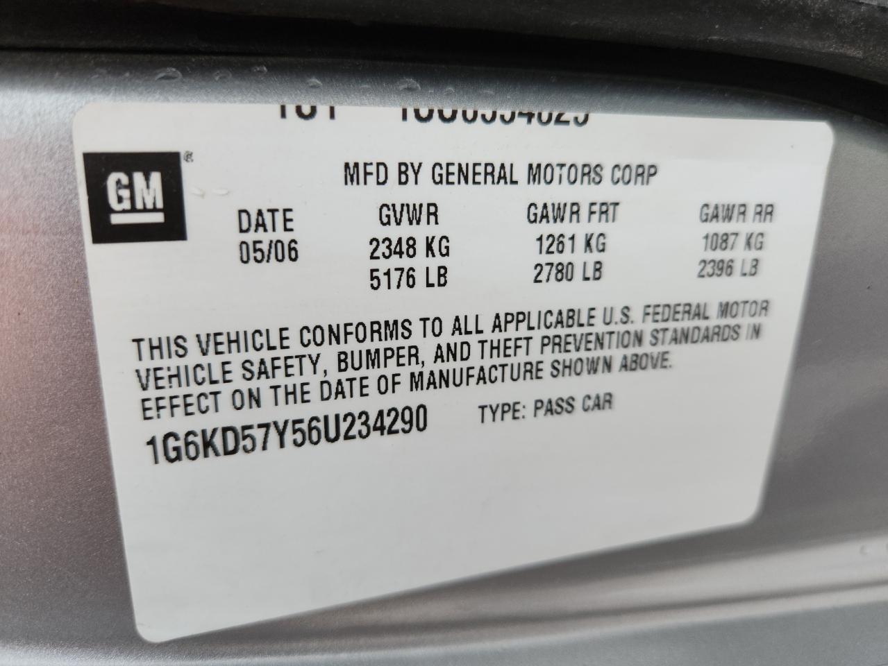 2006 Cadillac Dts VIN: 1G6KD57Y56U234290 Lot: 81604115