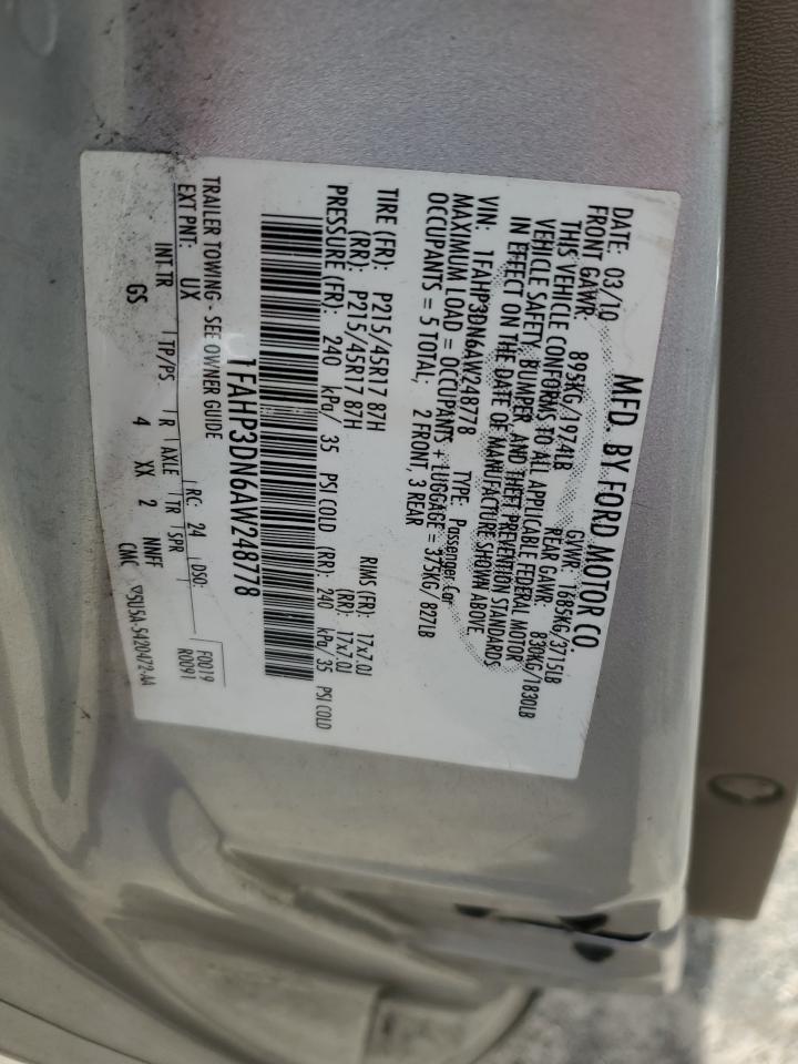 2010 Ford Focus Ses VIN: 1FAHP3DN6AW248778 Lot: 84699295