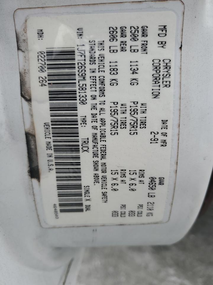 1991 Jeep Comanche VIN: 1J7FT26S9ML581330 Lot: 83868325