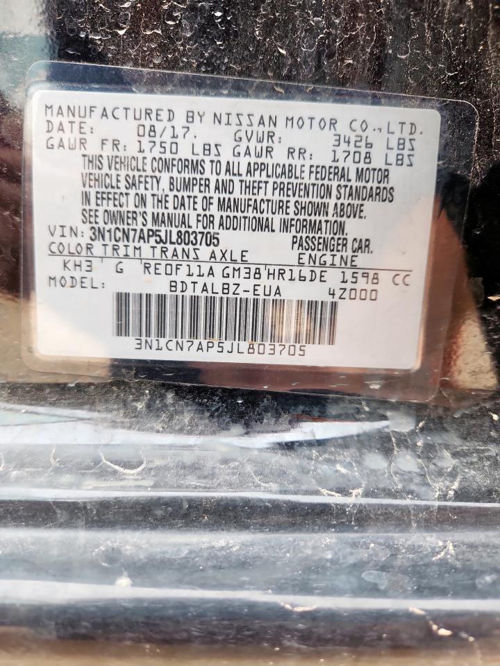 2018 Nissan Versa S VIN: 3N1CN7AP5JL803705 Lot: 71619265