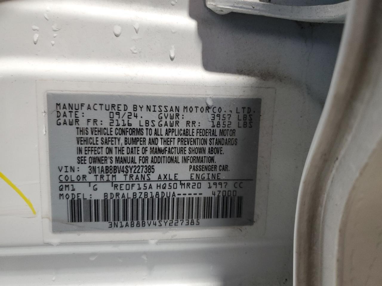 2025 Nissan Sentra S VIN: 3N1AB8BV4SY227385 Lot: 83960465