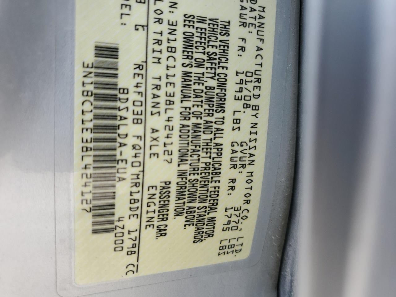 2008 Nissan Versa S VIN: 3N1BC11E38L424127 Lot: 81379335