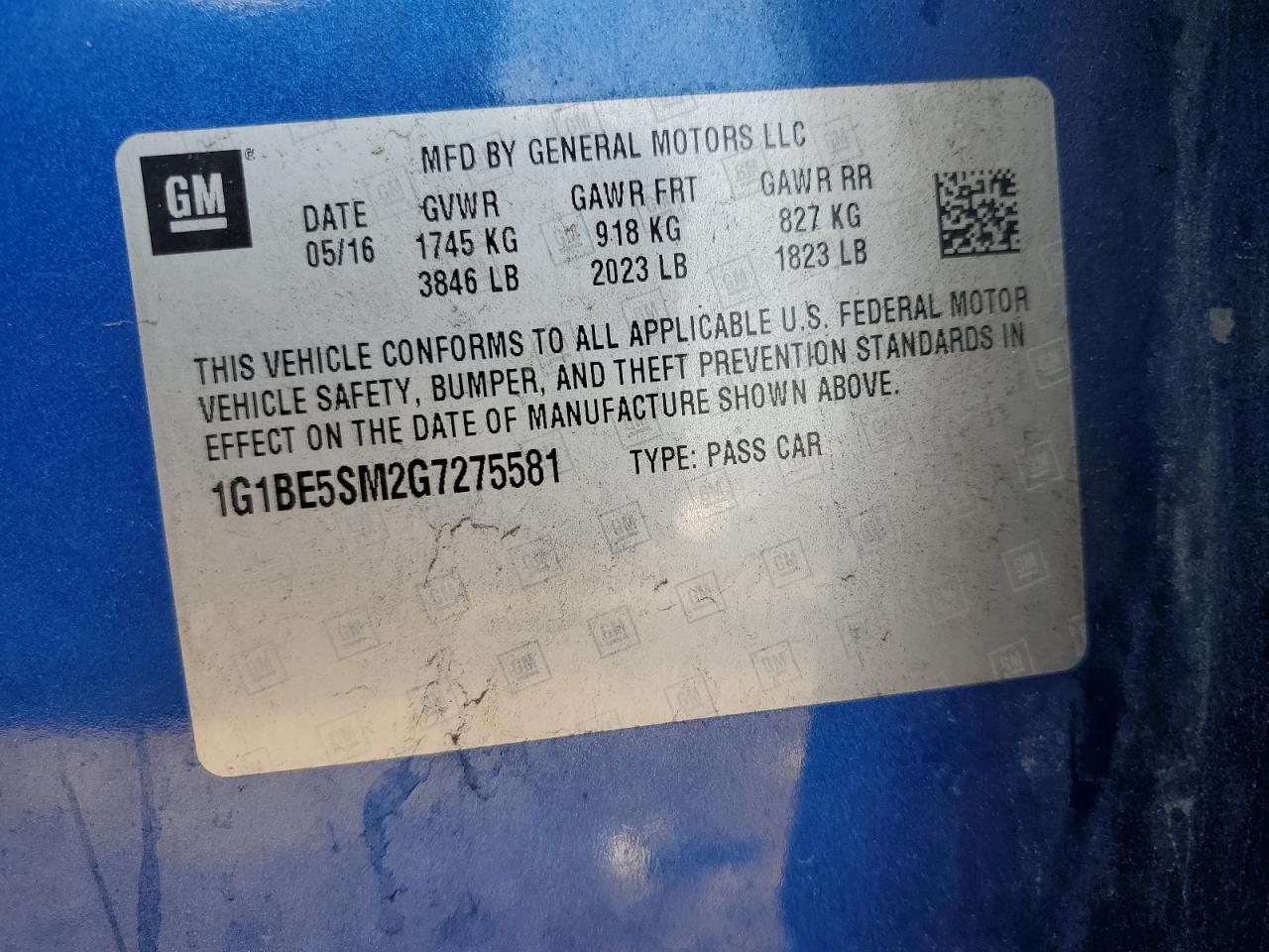 2016 Chevrolet Cruze Lt VIN: 1G1BE5SM2G7275581 Lot: 81238945