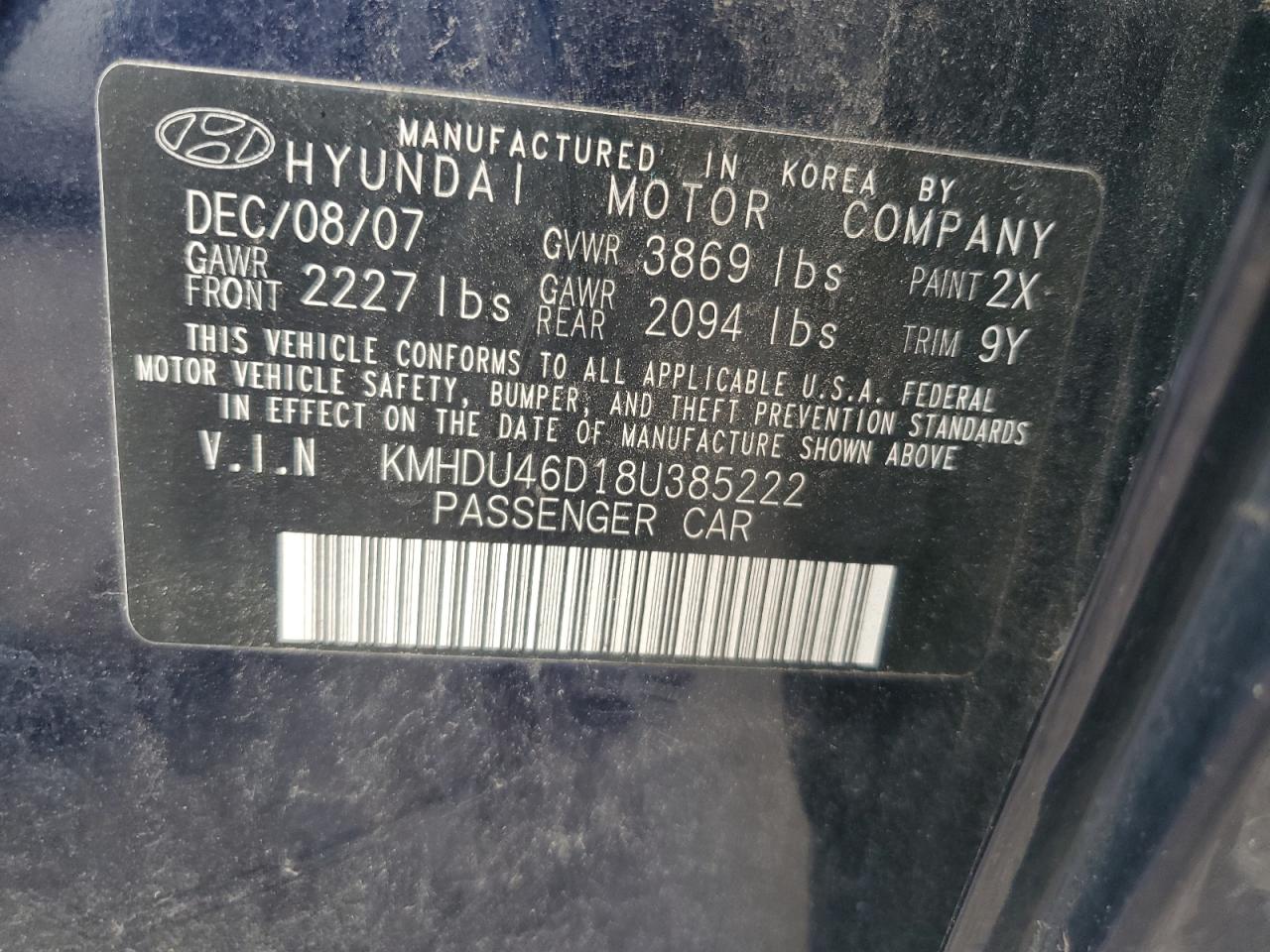2008 Hyundai Elantra Gls VIN: KMHDU46D18U385222 Lot: 82143175