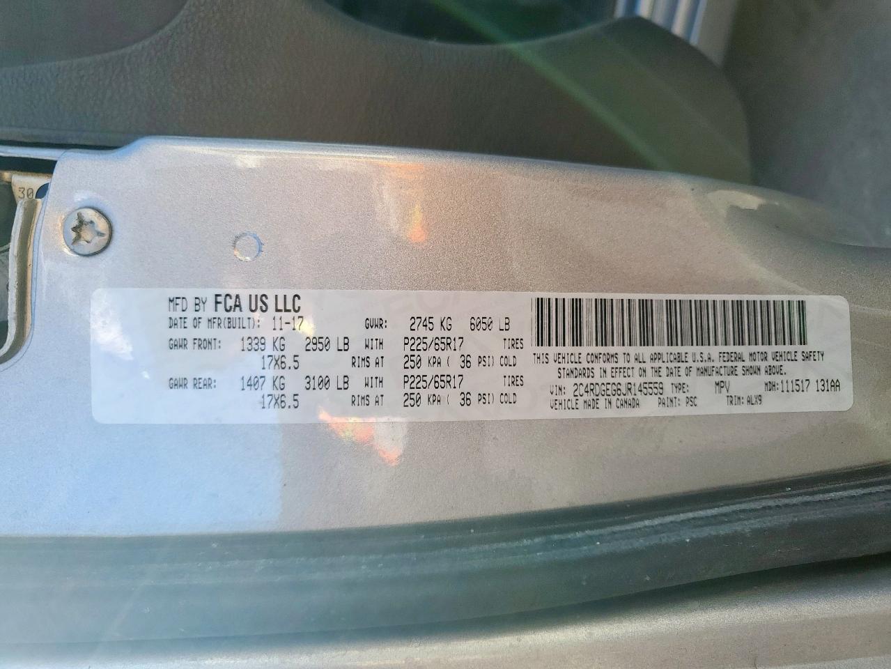 2018 Dodge Grand Caravan Gt VIN: 2C4RDGEG6JR145559 Lot: 84461715