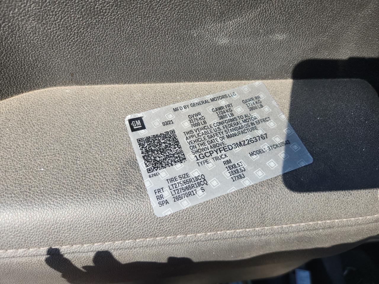 2021 Chevrolet Silverado K1500 Lt Trail Boss VIN: 1GCPYFED3MZ263767 Lot: 71719065