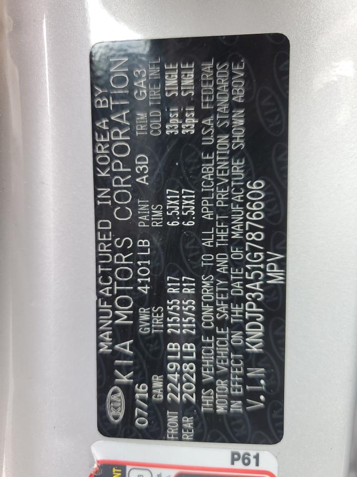 2016 Kia Soul + VIN: KNDJP3A51G7876606 Lot: 80107535