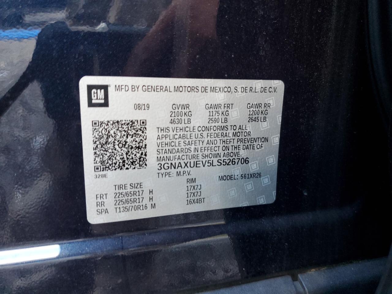 2020 Chevrolet Equinox Lt VIN: 3GNAXUEV5LS526706 Lot: 84177625