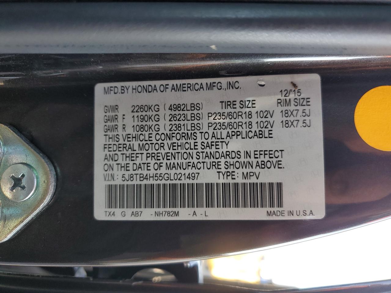 2016 Acura Rdx Technology VIN: 5J8TB4H55GL021497 Lot: 80412585