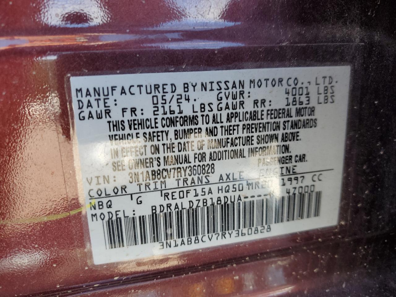 2024 Nissan Sentra Sv VIN: 3N1AB8CV7RY360828 Lot: 84039275