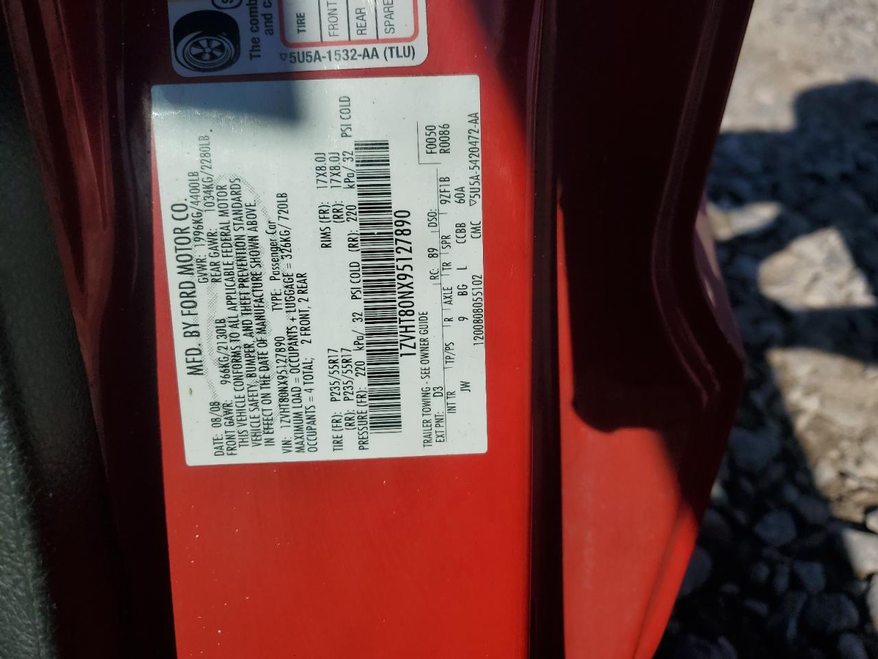 2009 Ford Mustang VIN: 1ZVHT80NX95127890 Lot: 80104455