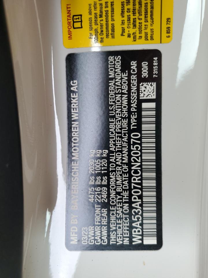 2024 BMW 430I VIN: WBA53AP07RCN20570 Lot: 81751995
