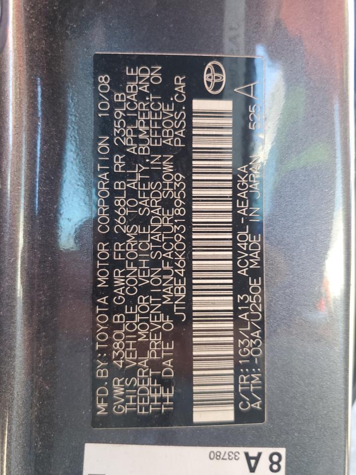 2009 Toyota Camry Base VIN: JTNBE46K093189539 Lot: 71280555