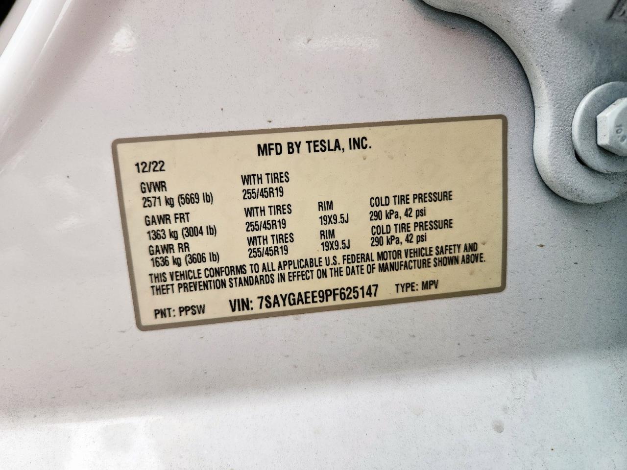 2023 Tesla Model Y VIN: 7SAYGAEE9PF625147 Lot: 70909645