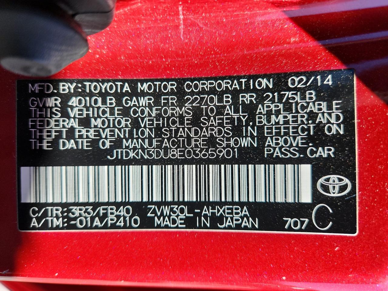 2014 Toyota Prius VIN: JTDKN3DU8E0365901 Lot: 83875625