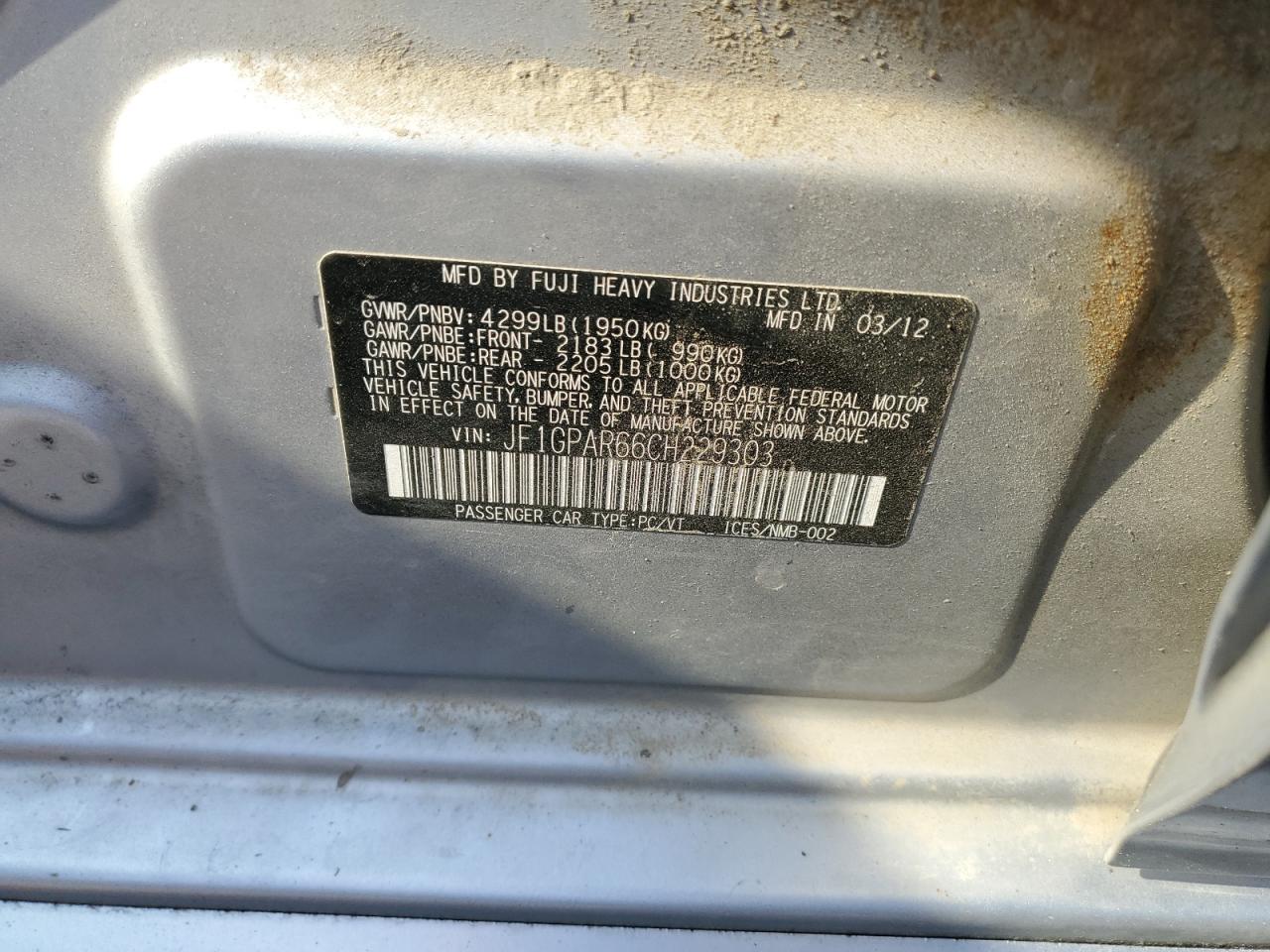 2012 Subaru Impreza Sport Limited VIN: JF1GPAR66CH229303 Lot: 83764515