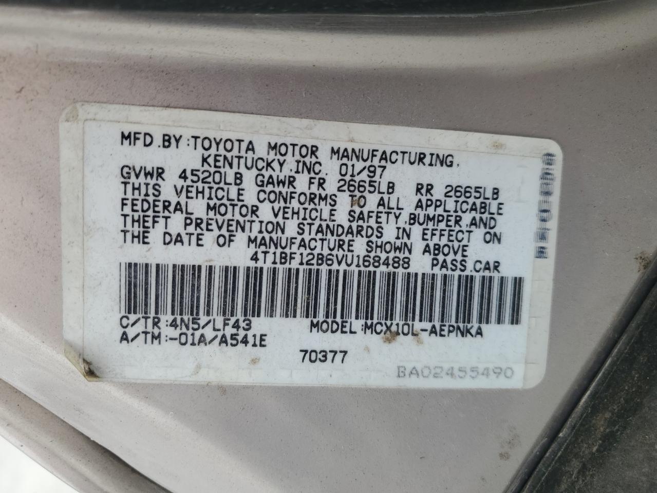 1997 Toyota Avalon Xl VIN: 4T1BF12B6VU168488 Lot: 81074855