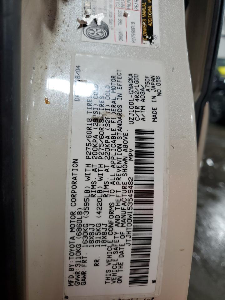 2005 Lexus Lx 470 VIN: JTJHT00W153549482 Lot: 80151375