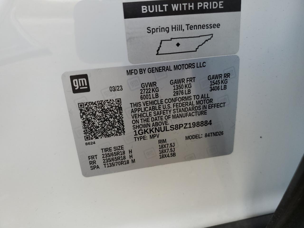 2023 GMC Acadia Slt VIN: 1GKKNULS8PZ198884 Lot: 80733385