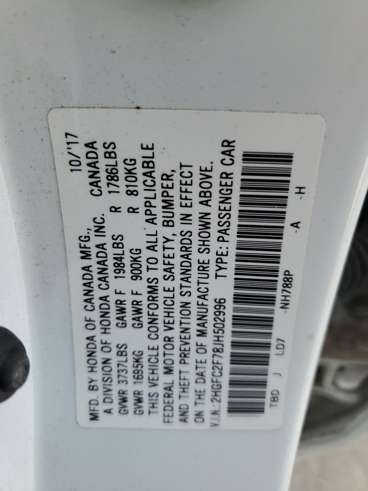 2018 Honda Civic Ex VIN: 2HGFC2F78JH502996 Lot: 81162155