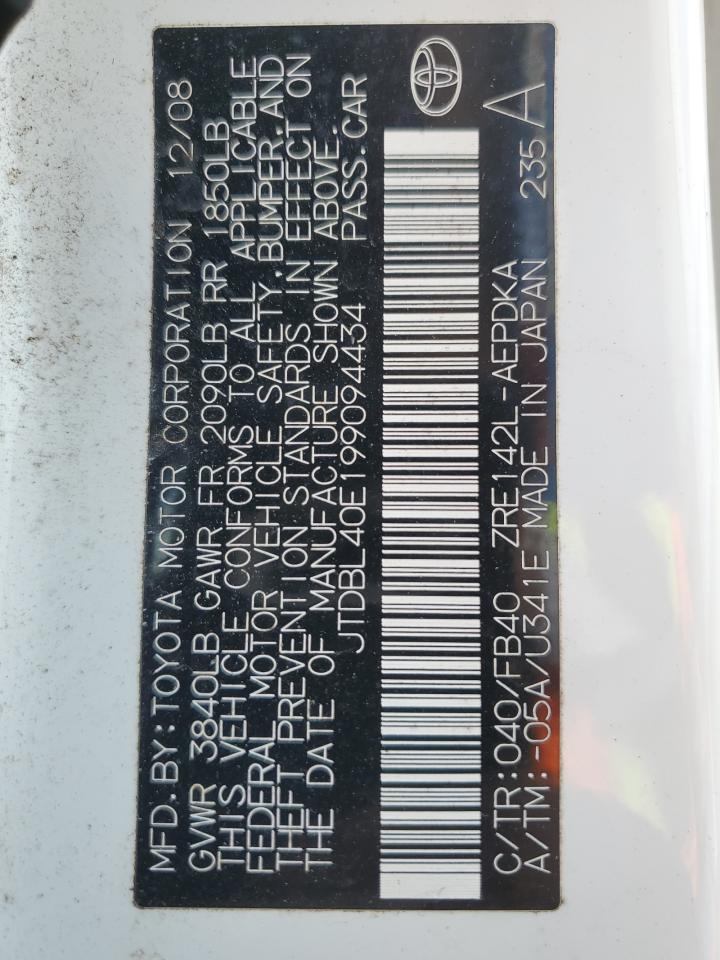 2009 Toyota Corolla Base VIN: JTDBL40E199094434 Lot: 82152715