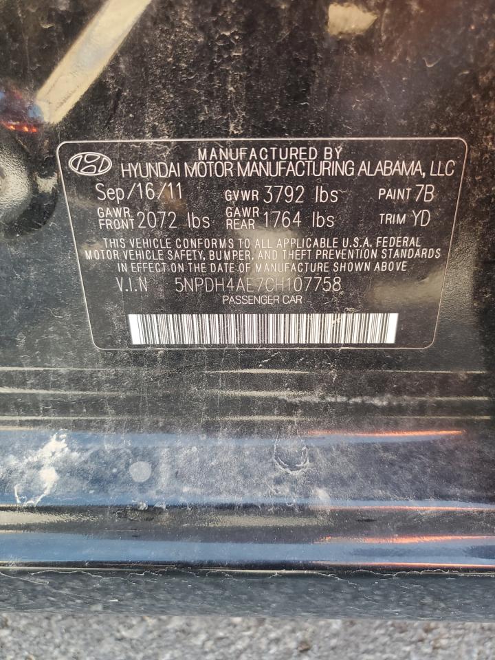 2012 Hyundai Elantra Gls VIN: 5NPDH4AE7CH107758 Lot: 70759115