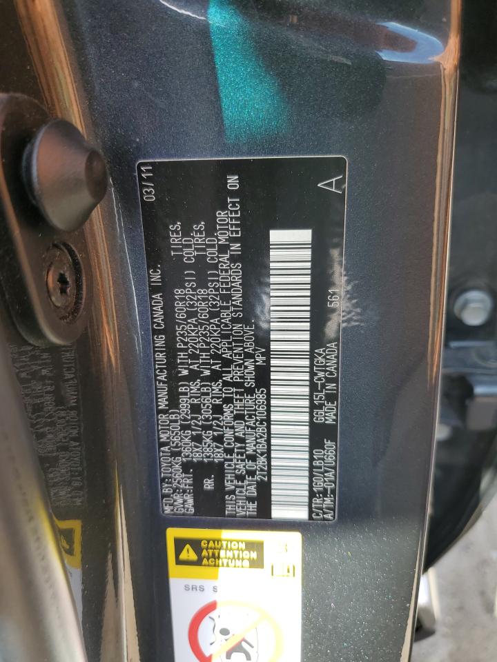 2011 Lexus Rx 350 VIN: 2T2BK1BA2BC106985 Lot: 83853365