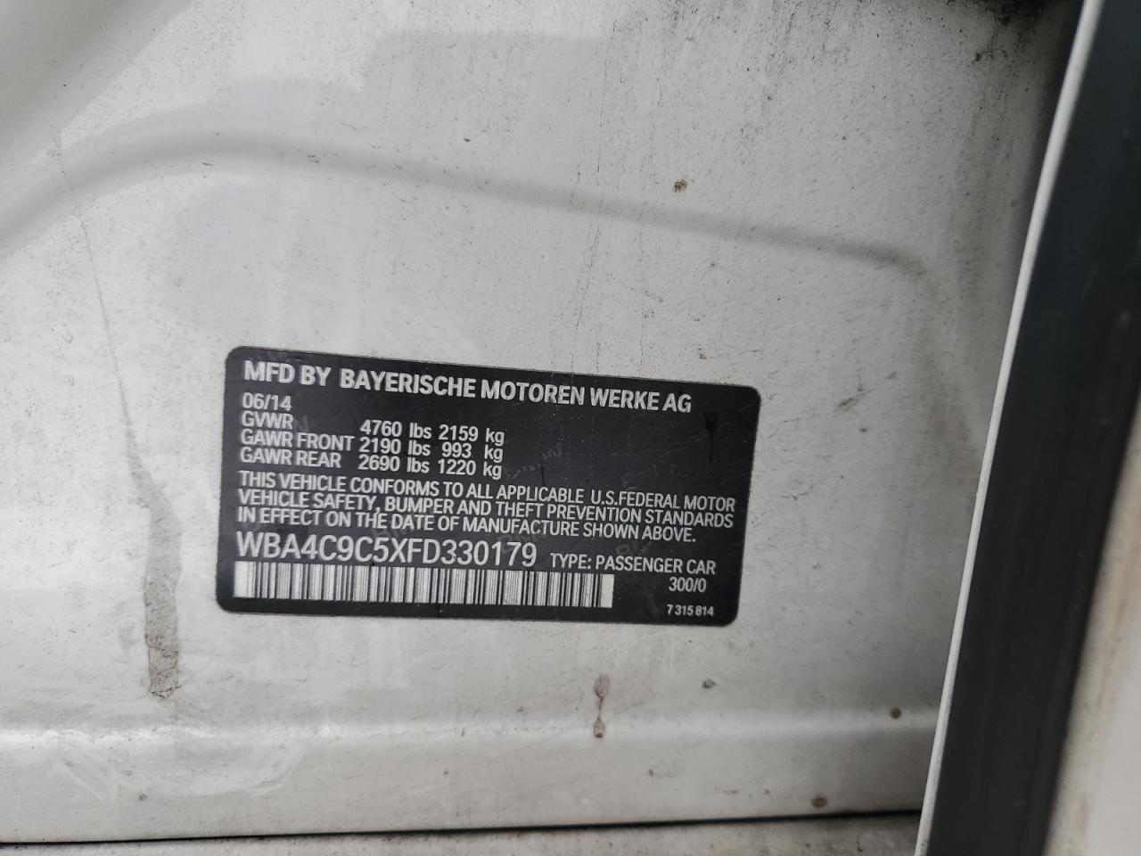 2015 BMW 428 Xi Gran Coupe Sulev VIN: WBA4C9C5XFD330179 Lot: 81748635