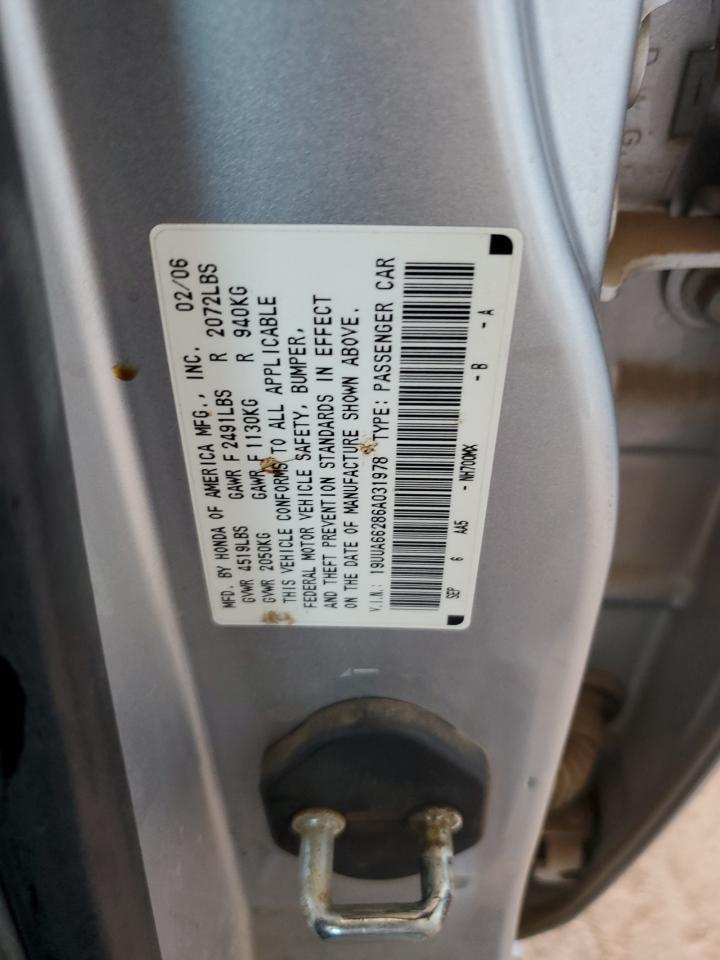 2006 Acura 3.2Tl VIN: 19UUA66286A031978 Lot: 84422995