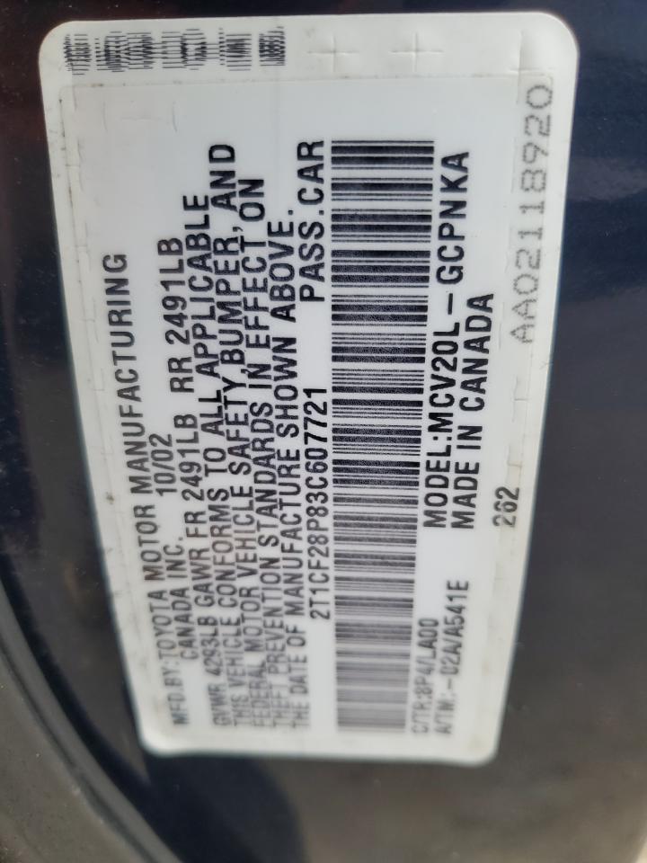 2003 Toyota Camry Solara Se VIN: 2T1CF28P83C607721 Lot: 80861095