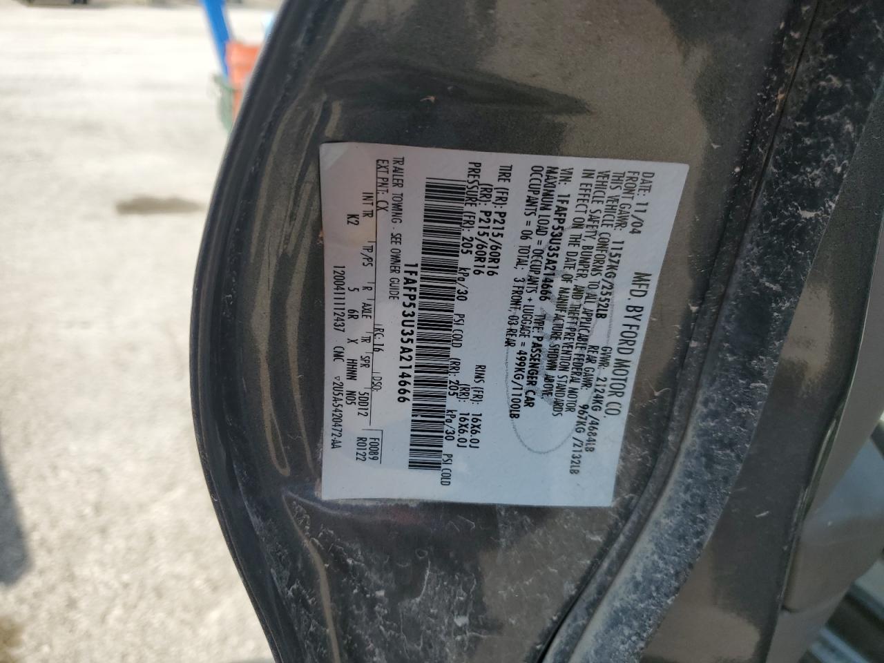 2005 Ford Taurus Se VIN: 1FAFP53U35A214666 Lot: 80095735