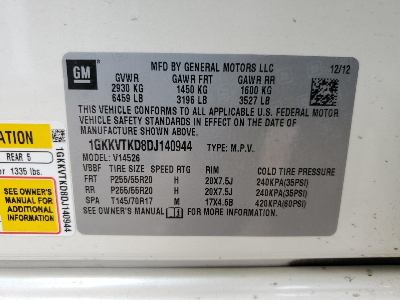 2013 GMC Acadia Denali VIN: 1GKKVTKD8DJ140944 Lot: 71267115