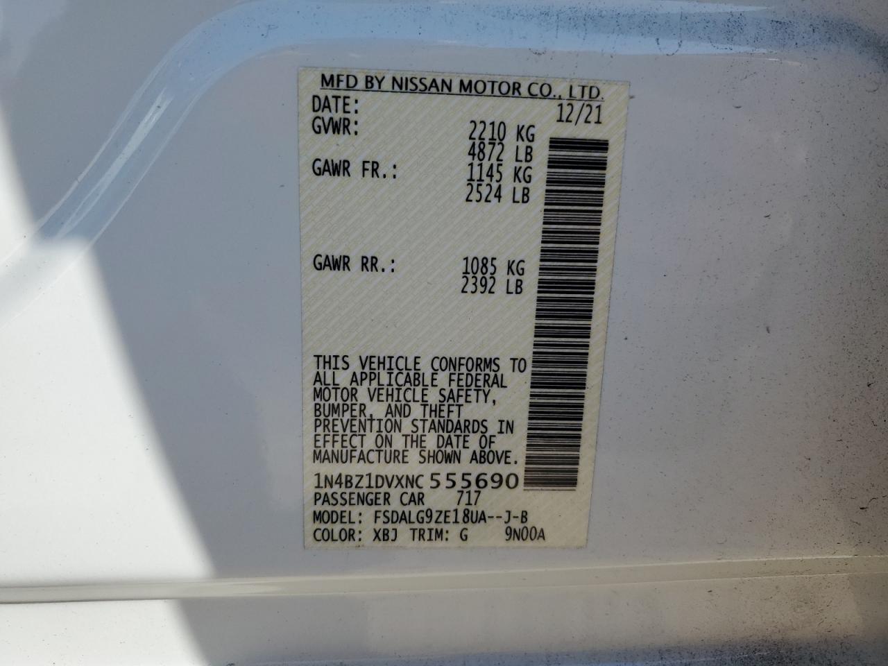 2022 Nissan Leaf Sl Plus VIN: 1N4BZ1DVXNC555690 Lot: 80356965