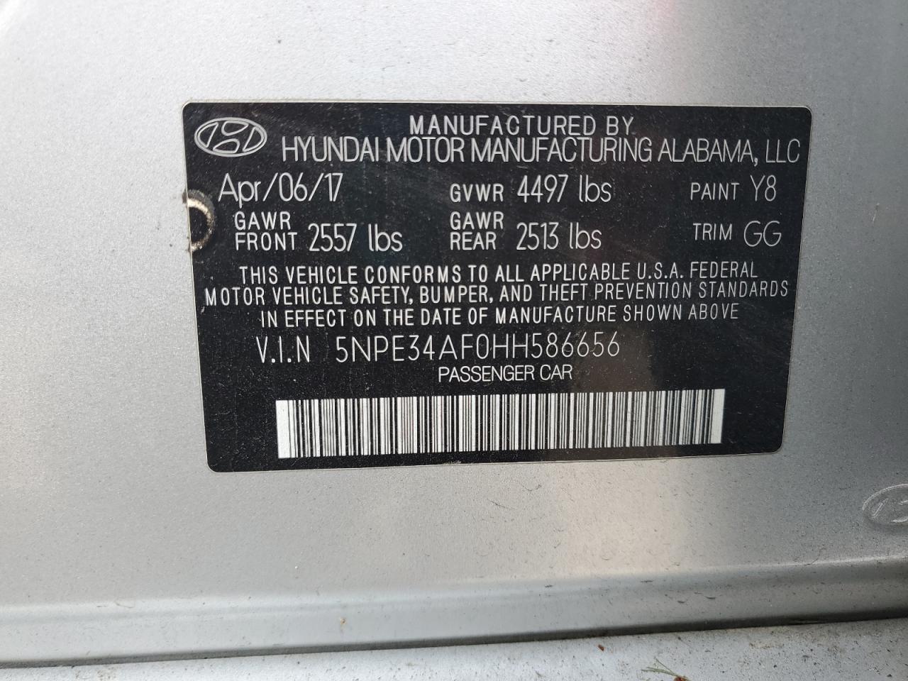 2017 Hyundai Sonata Sport VIN: 5NPE34AF0HH586656 Lot: 81723165