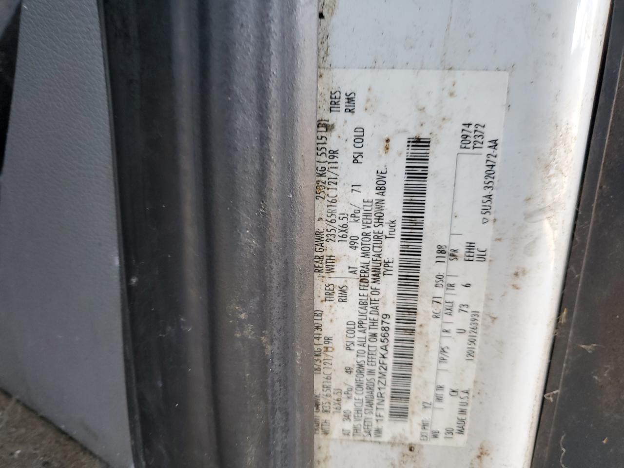 2015 Ford Transit T-250 VIN: 1FTNR1ZM2FKA56879 Lot: 71438855